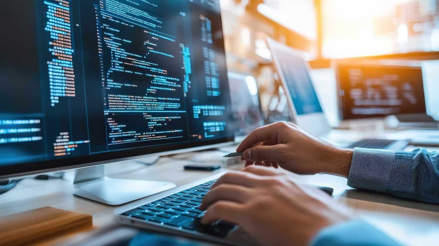 Web development team reviewing a website build